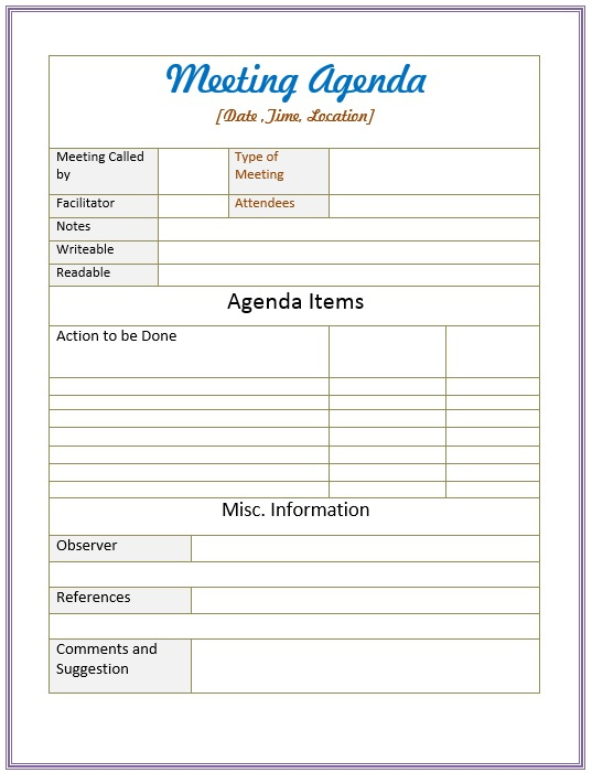 10 Free Sample Informal Agenda Templates For Your Casual With Meeting Agenda Sample Template Free