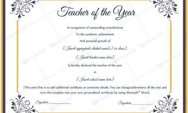 13 Best Teacher Of The Year Award Certificate Templates For New Best Teacher Certificate Templates