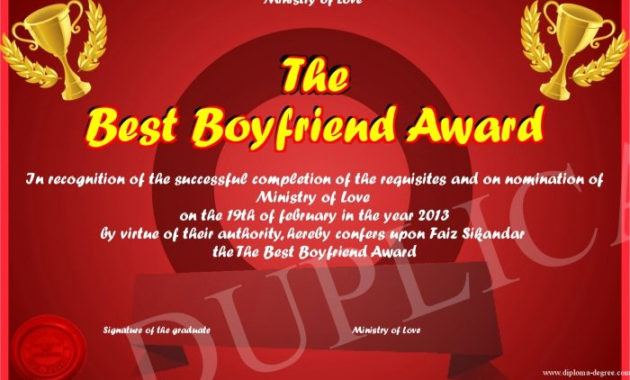 20 Best Boyfriend Award Certificate ™ | Dannybarrantes Intended For Simple Best Boyfriend Certificate Template