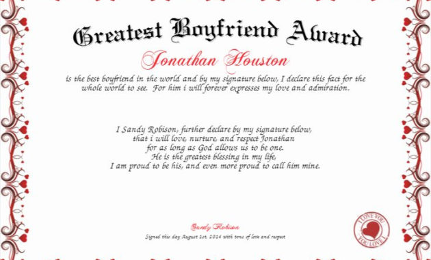 20 Best Boyfriend Award Certificate ™ In 2020 | Best For Simple Best Boyfriend Certificate Template