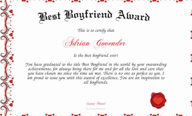 20 Best Boyfriend Award Certificate ™ In 2020 | Best Intended For Best Boyfriend Certificate Template