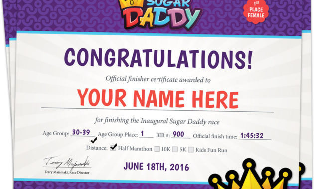 2016 Results Sugar Daddy Race Intended For 5K Race Certificate Templates