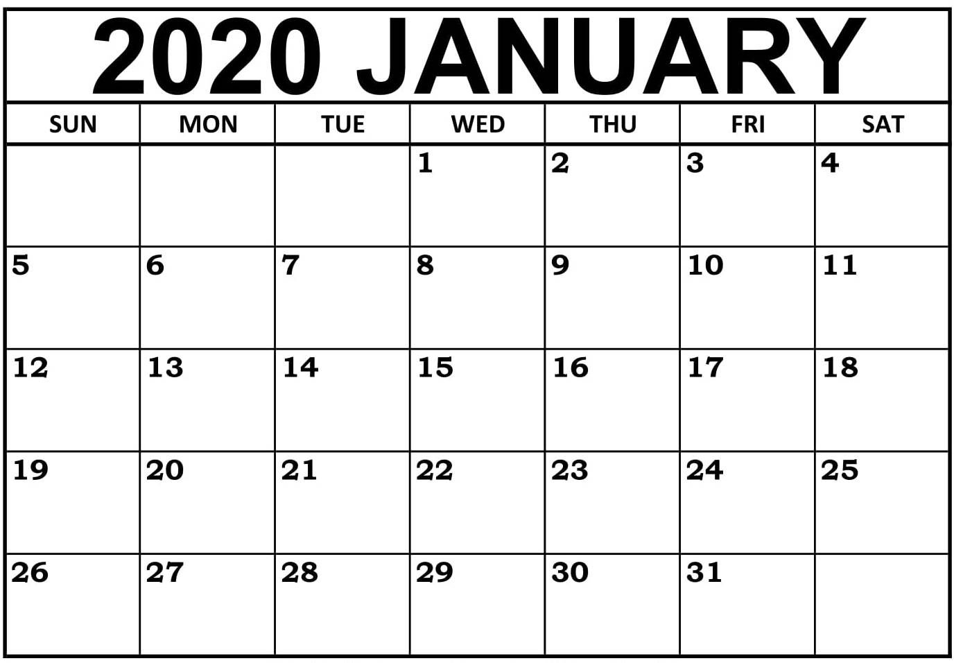 2020 January Calendar Printable Track Your Daily Work Pertaining To Free Blank Activity Calendar Template