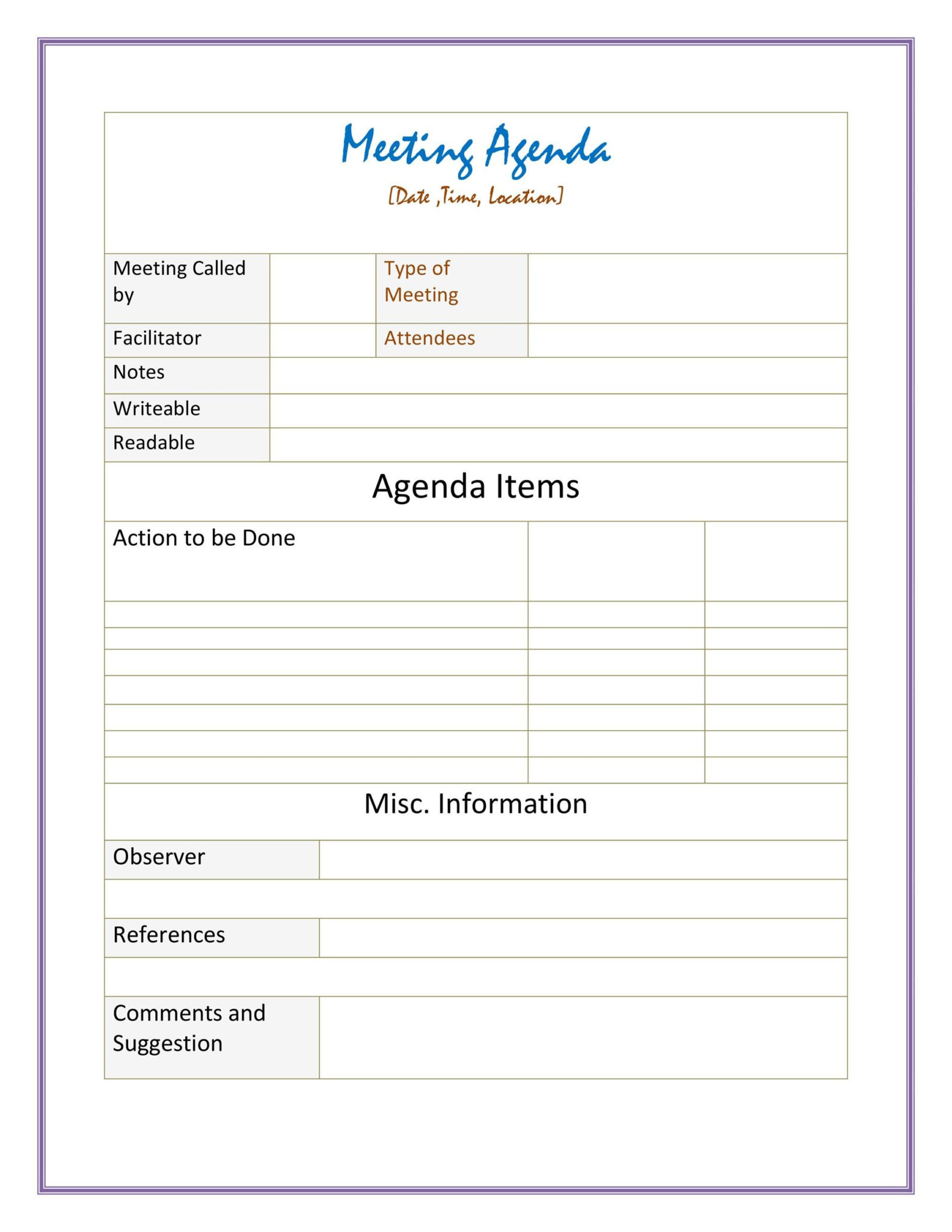 Simple Meeting Agenda Template Doc