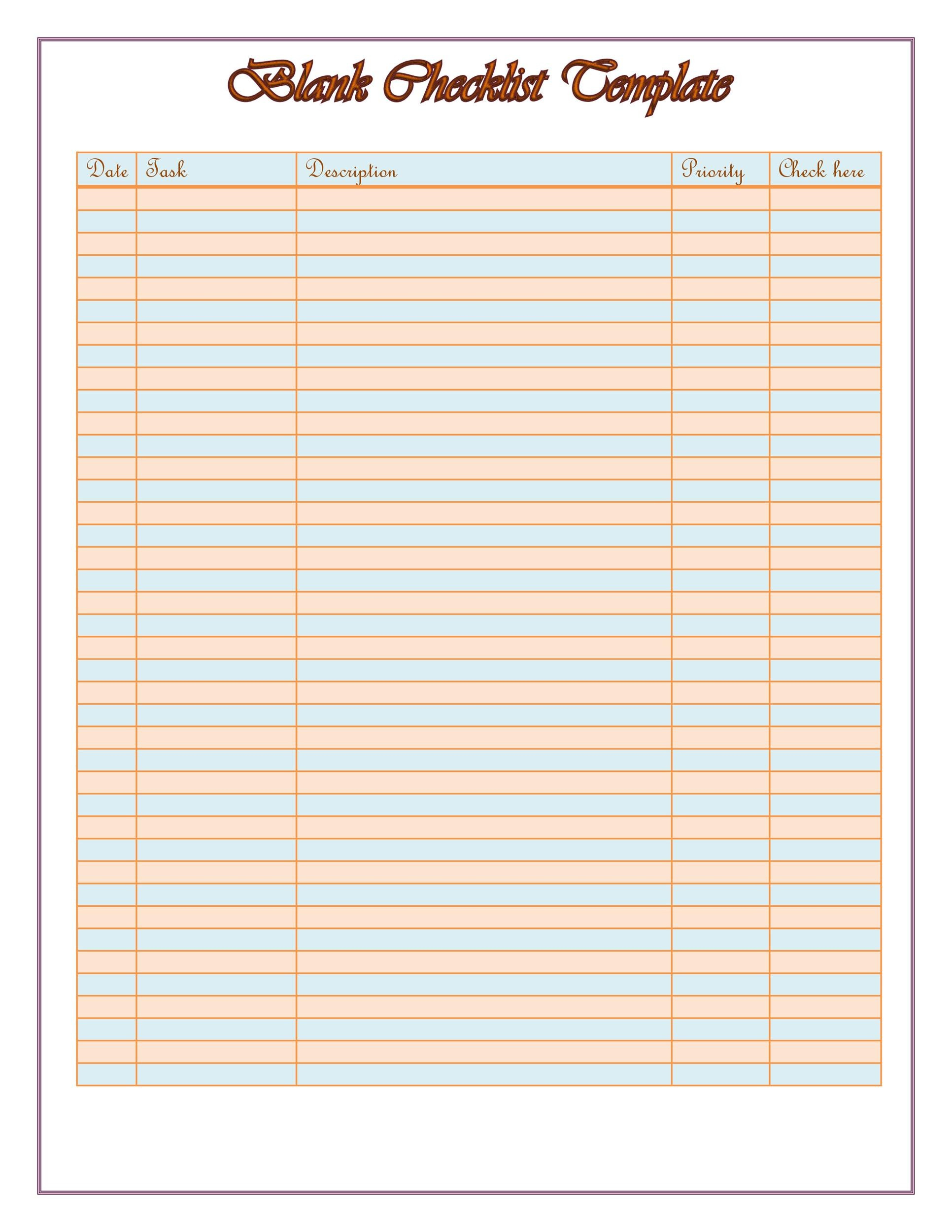47 Printable To Do List &amp; Checklist Templates (Excel, Word With Regard To Blank Checklist Template Pdf