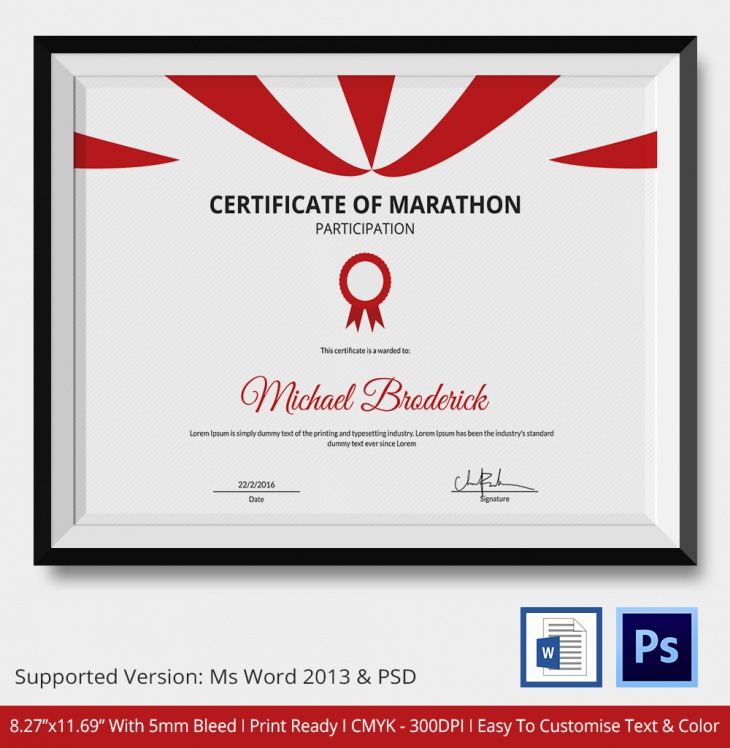5+ Marathon Certificates Psd &amp; Word Designs | Design Inside Awesome 5K Race Certificate Templates