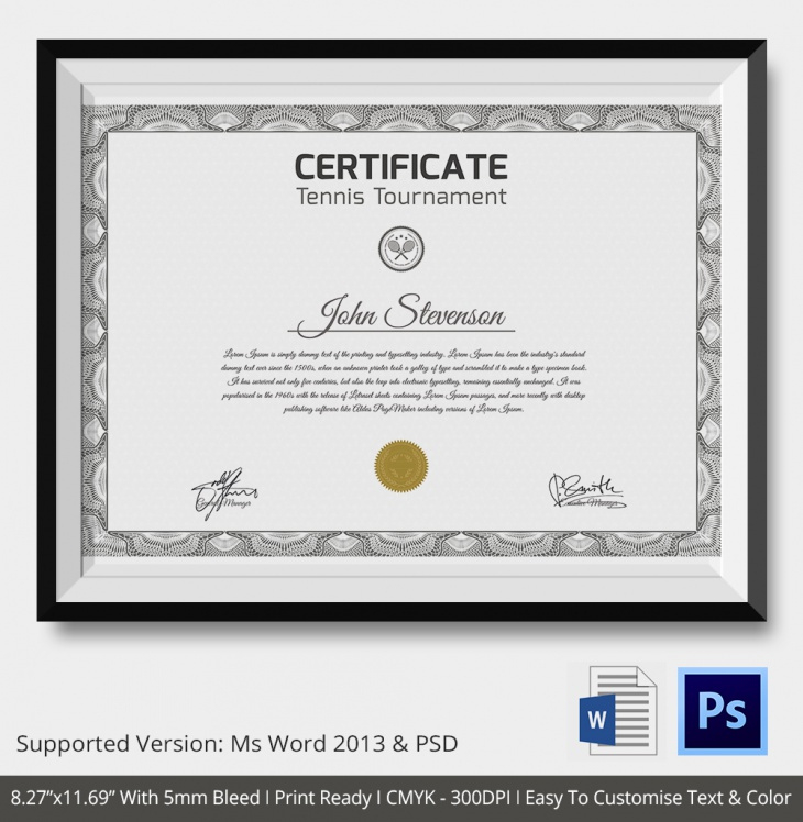 5 Tennis Certificates Psd &amp; Word Designs | Design Trends Pertaining To Bowling Certificate Template Free 8 Designs