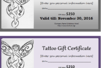 6 Tattoo Gift Certificate Templates | Free Sample Templates With Regard To Awesome Gift Certificate Log Template