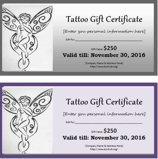 6 Tattoo Gift Certificate Templates | Free Sample Templates With Regard To Awesome Gift Certificate Log Template