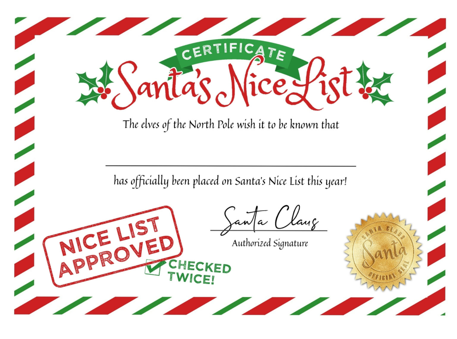 Nice List Certificate Template Free Personalised Santa s Nice List