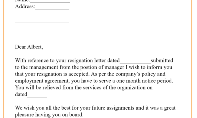 9+ Resignation Acceptance Letter Template [Examples With Pertaining To Certificate Of Acceptance Template