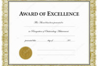 Award Of Excellence Certificate Calep.midnightpig.co For Intended For Fresh Certificate Of Excellence Template Free Download