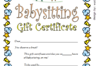 Babysitting Gift Certificate Template Free [7+ New Choices] Regarding Free Certificate Of Cooking 7 Template Choices Free