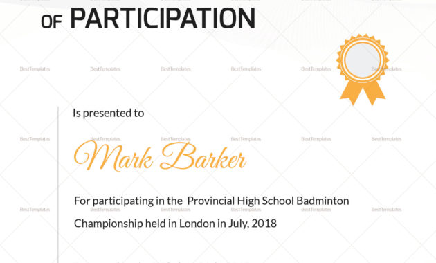 Badminton Sports Certificate Design Template In Psd, Word With Athletic Certificate Template