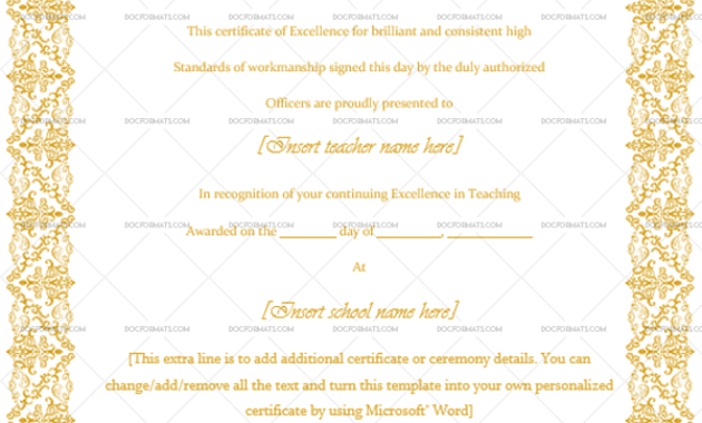 Best Teacher Award Certificate (Gold, #1233) Doc Formats Throughout Best Teacher Certificate Templates