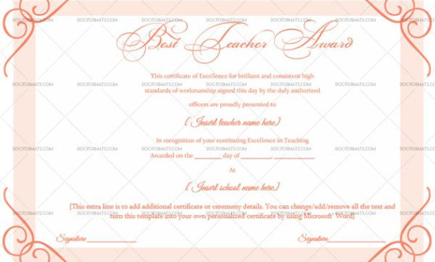 Best Teacher Award Certificate (Pink, #1238) (With Images Throughout New Best Teacher Certificate Templates
