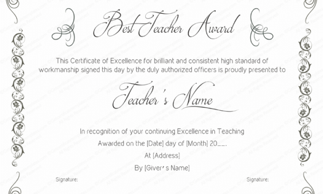Best Teaching Performance Award Certificate Template Inside Tattoo Certificates Top 7 Cool Free Templates