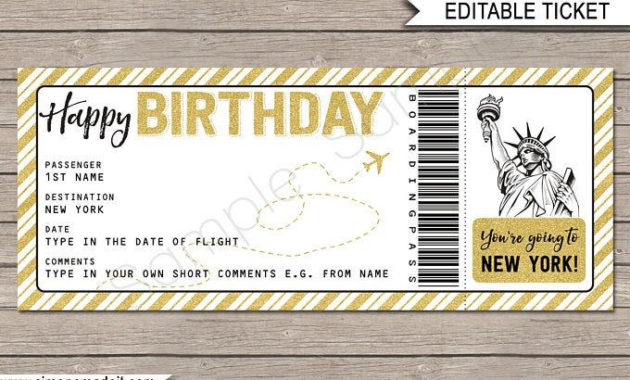 Birthday Boarding Pass Gift Surprise Trip, Getaway Inside Travel Gift Certificate Editable