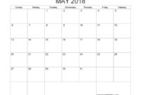 Blank Calendar May 2018 Printable 1 Month Calendar Throughout Fantastic Blank One Month Calendar Template