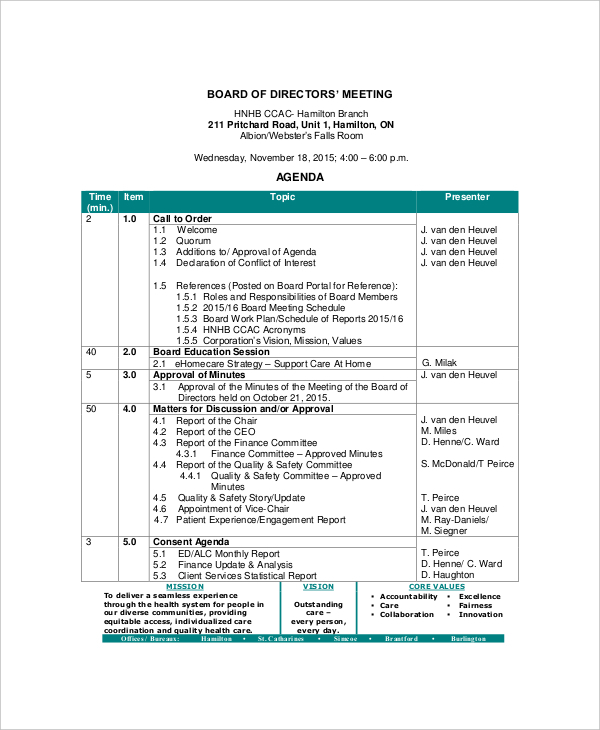 Board Meeting Agenda Template | Meeting Agenda Template Pertaining To Committee Meeting Agenda Template