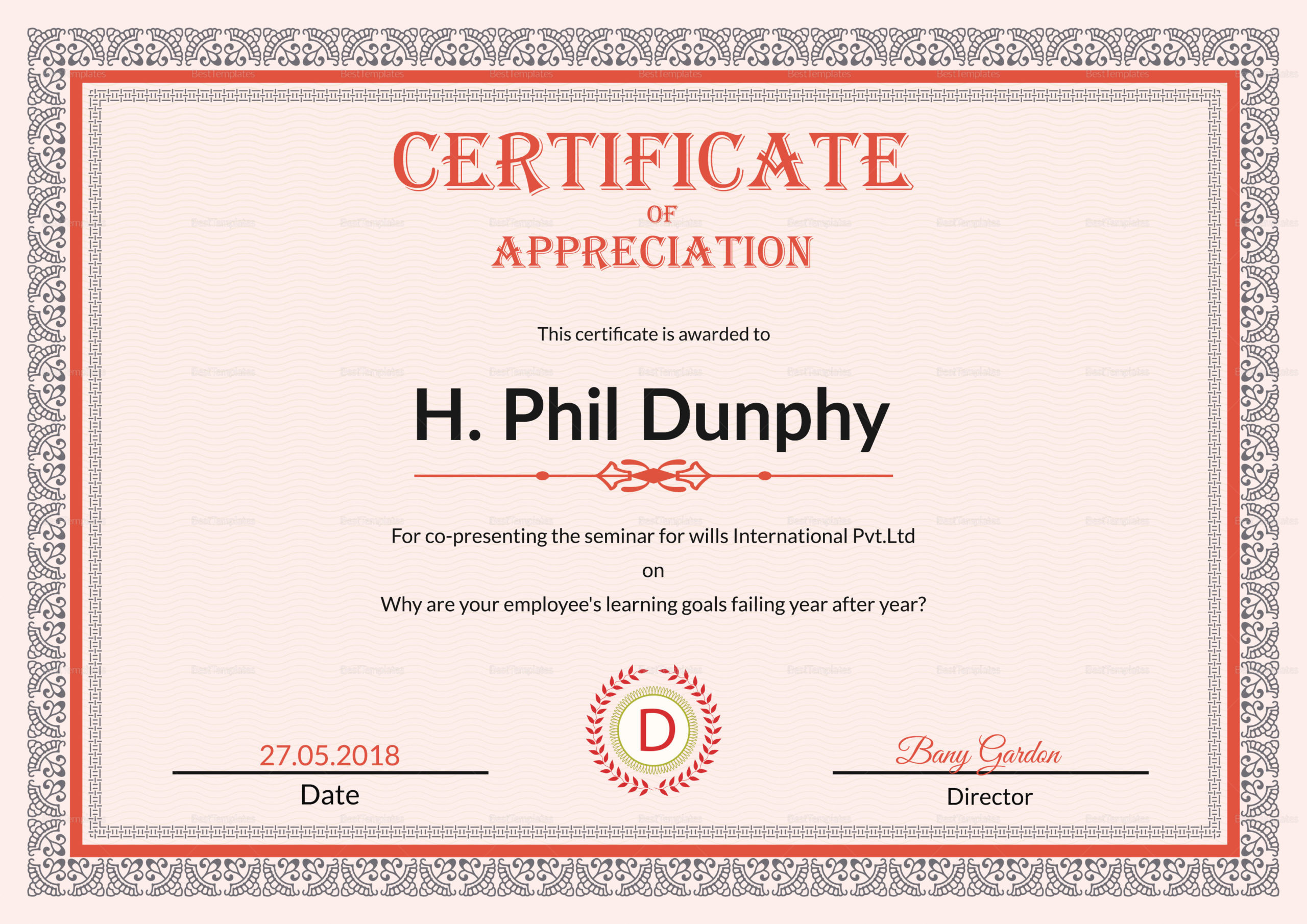 Certificate Of Appreciation Design Template In Psd, Word In New Certificate Of Appreciation Template Word