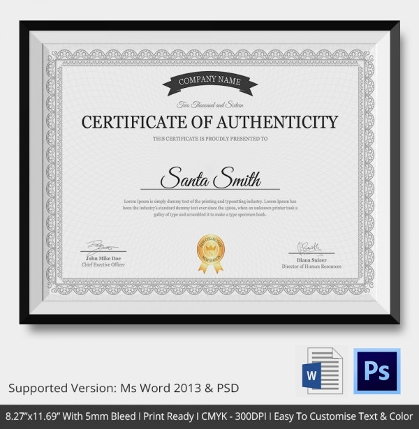 Certificate Of Authenticity Template 27+ Free Word, Pdf Regarding Awesome Authenticity Certificate Templates Free