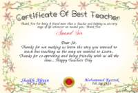 Certificate Of Best Teacher Certificate | Teacher Awards With Regard To Best Teacher Certificate Templates Free