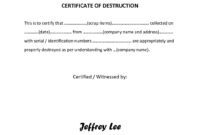 Certificate Of Destruction Template ~ Addictionary Intended For Fascinating Certificate Of Destruction Template