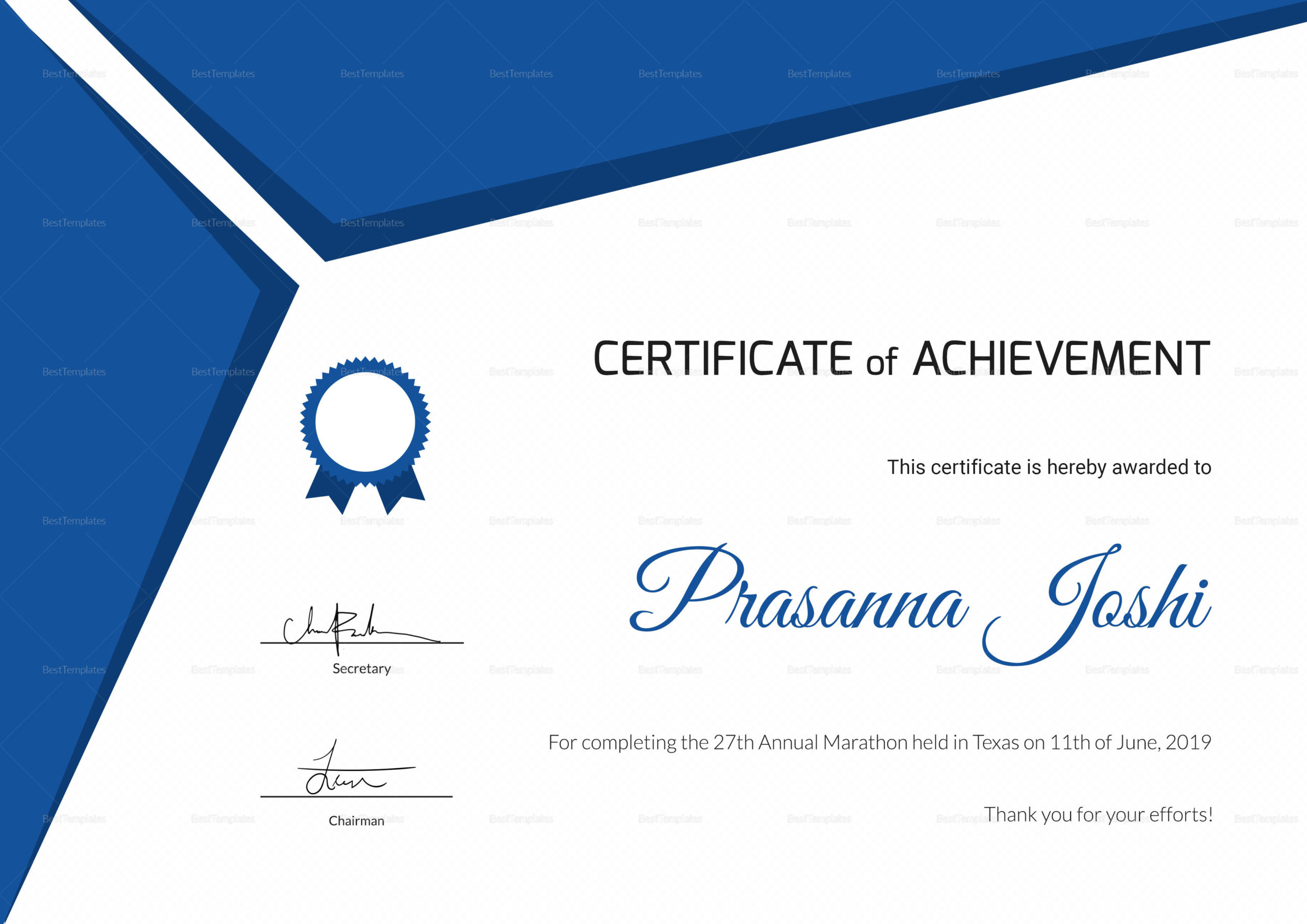 Certificate Of Marathon Achievement Design Template In Psd In 5K Race Certificate Templates
