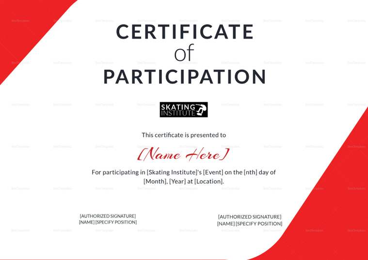 Certificate Of Participation For Skating Design Template With Free Templates For Certificates Of Participation