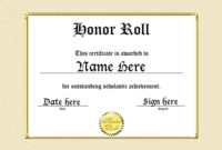 Certificates &amp;amp; Awards With Fantastic Certificate Of Honor Roll Free Templates