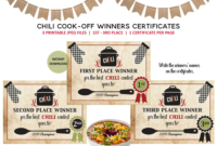 Chili Cook Off First Second And Third Prize Certificates In Chili Cook Off Award Certificate Template Free