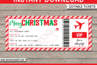 Christmas Gift Boarding Pass Ticket Template | Surprise In Fascinating Travel Gift Certificate Editable