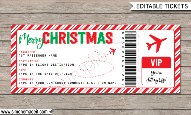 Christmas Gift Boarding Pass Ticket Template | Surprise In Fascinating Travel Gift Certificate Editable