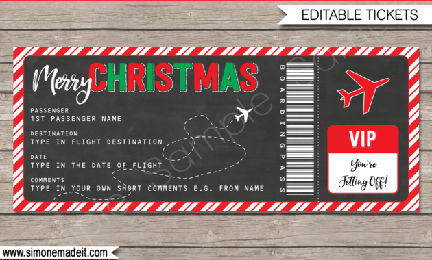 Christmas Gift Boarding Pass Ticket Template | Surprise Intended For Travel Gift Certificate Editable