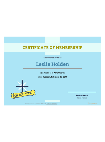 Church Membership Certificate Pdf Templates | Jotform For New New Member Certificate Template