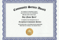 Community Service Award Certificate Work Recognition | Ebay With Regard To Simple Recognition Of Service Certificate Template