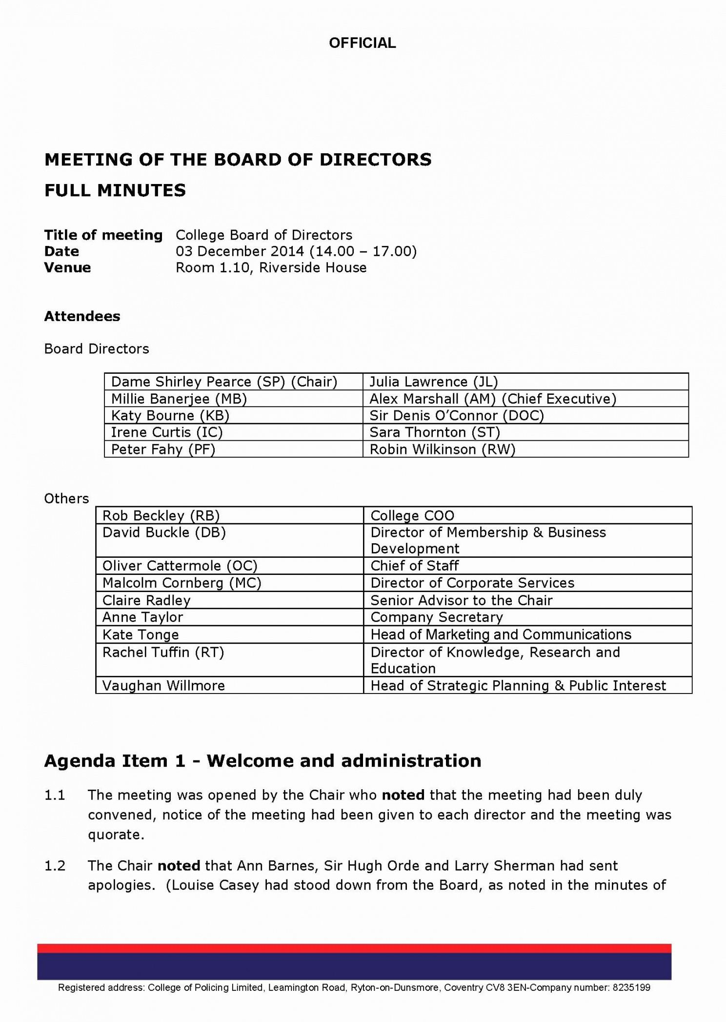 Corporate Board Of Directors Meeting Agenda Template Within Sample Board Meeting Agenda Template
