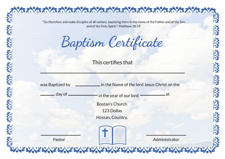 Editable Baptism Certificate Template For Baptism With Regard To South African Birth Certificate Template