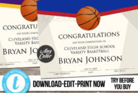 Editable Basketball Award Certificate Custom Printable Within Basketball Achievement Certificate Editable Templates