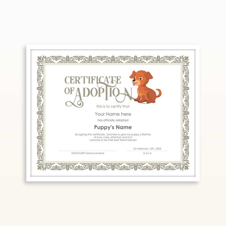 Editable Certificate Of Adoption Dog Template, Printable For Pet Adoption Certificate Editable Templates
