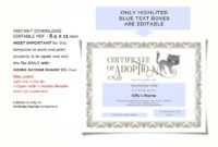 Editable Certificate Of Cat Adoption Template Printable With Pet Adoption Certificate Editable Templates