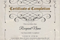Editable Certificate Of Completion Printable Vintage Pertaining To Certificate Of Completion Templates Editable