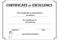 Excellence Certificate Pdf School Certificate Templates Regarding Certificate Templates For School
