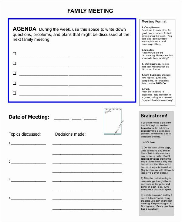 Family Meeting Agenda Templates Luxury Free 57 Meeting Throughout Family Meeting Agenda Template