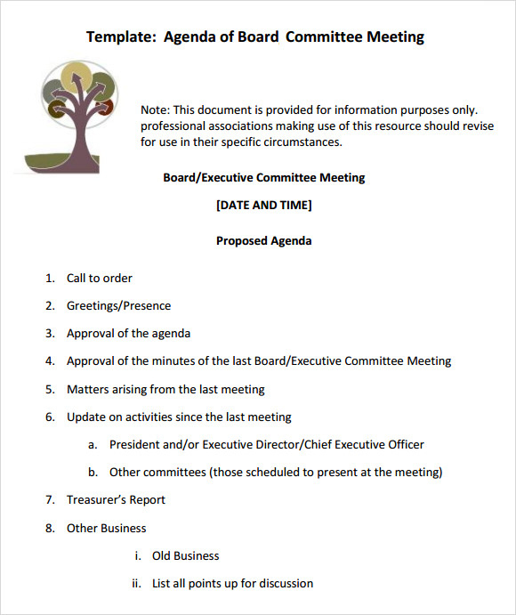 Free 11+ Sample Board Meeting Agenda Templates In Pdf | Ms In Free Committee Meeting Agenda Template