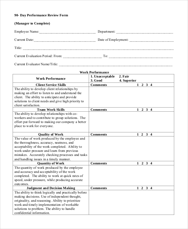 Free 7+ Sample Performance Review Templates In Ms Word | Pdf Pertaining To Amazing Blank Evaluation Form Template