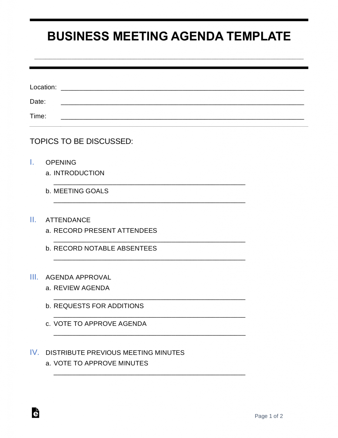Free Business Meeting Agenda Template | Sample Word Intended For Fascinating Sample Agenda Template For Meeting