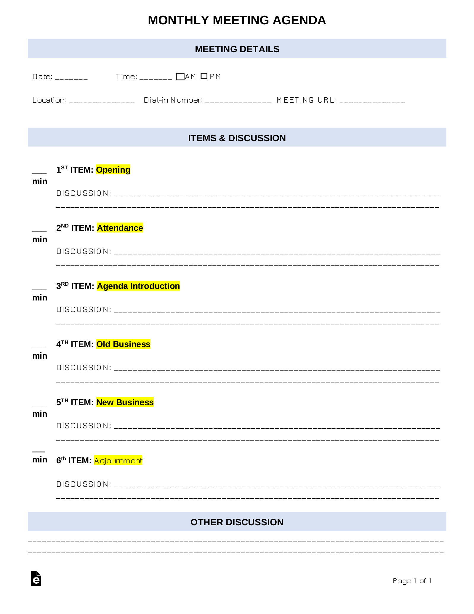 Free Monthly Meeting Agenda Template | Sample Pdf | Word For Multi Day Meeting Agenda Template