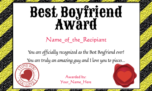 Free Romance And Valentine'S Day Certificates At With Regard To Best Boyfriend Certificate Template